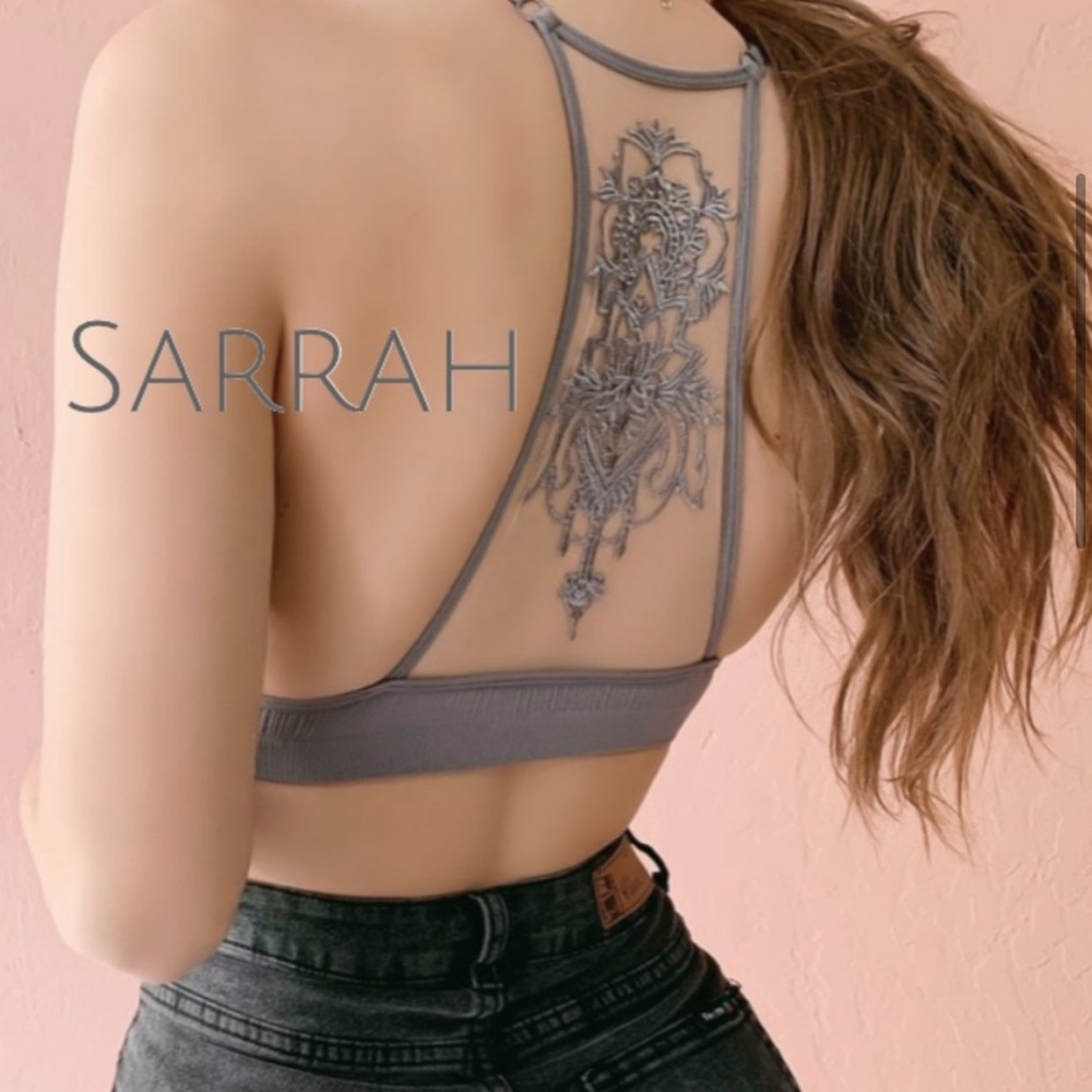Last 1 m/l Sample Sale New Gray Design Back Mesh Racerback Bralette - Picture 2 of 6
